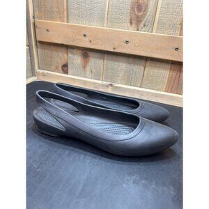 Crocs Womens W8 Iconic Comfort Black Slingback Flats Lightweight Casual Shoes